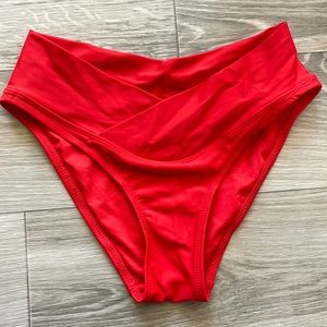 Crossover red bikini bottoms
